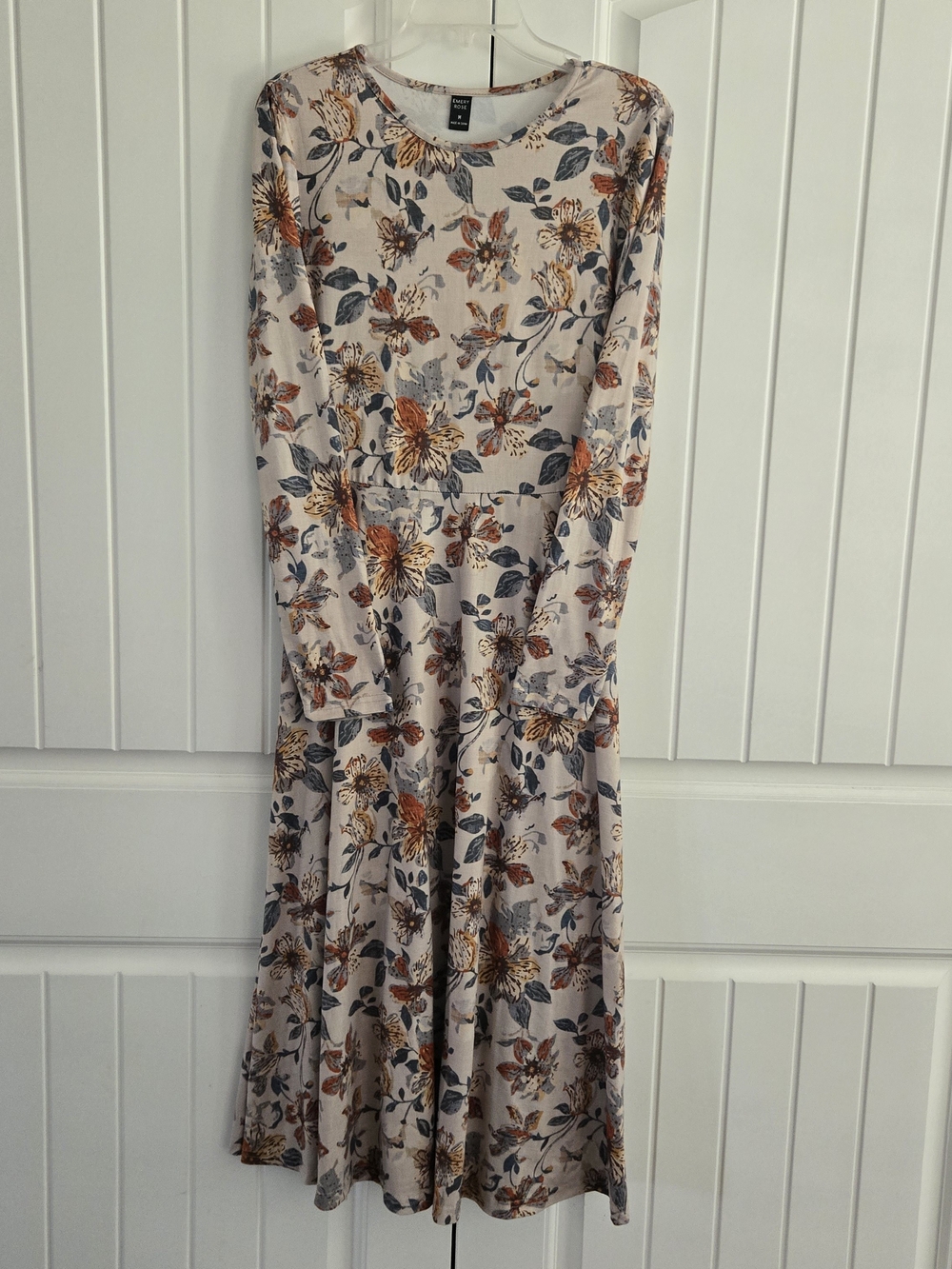 Boho Floral Long Sleeve Maxi Dress Neutral Fall Cottagecore Medium